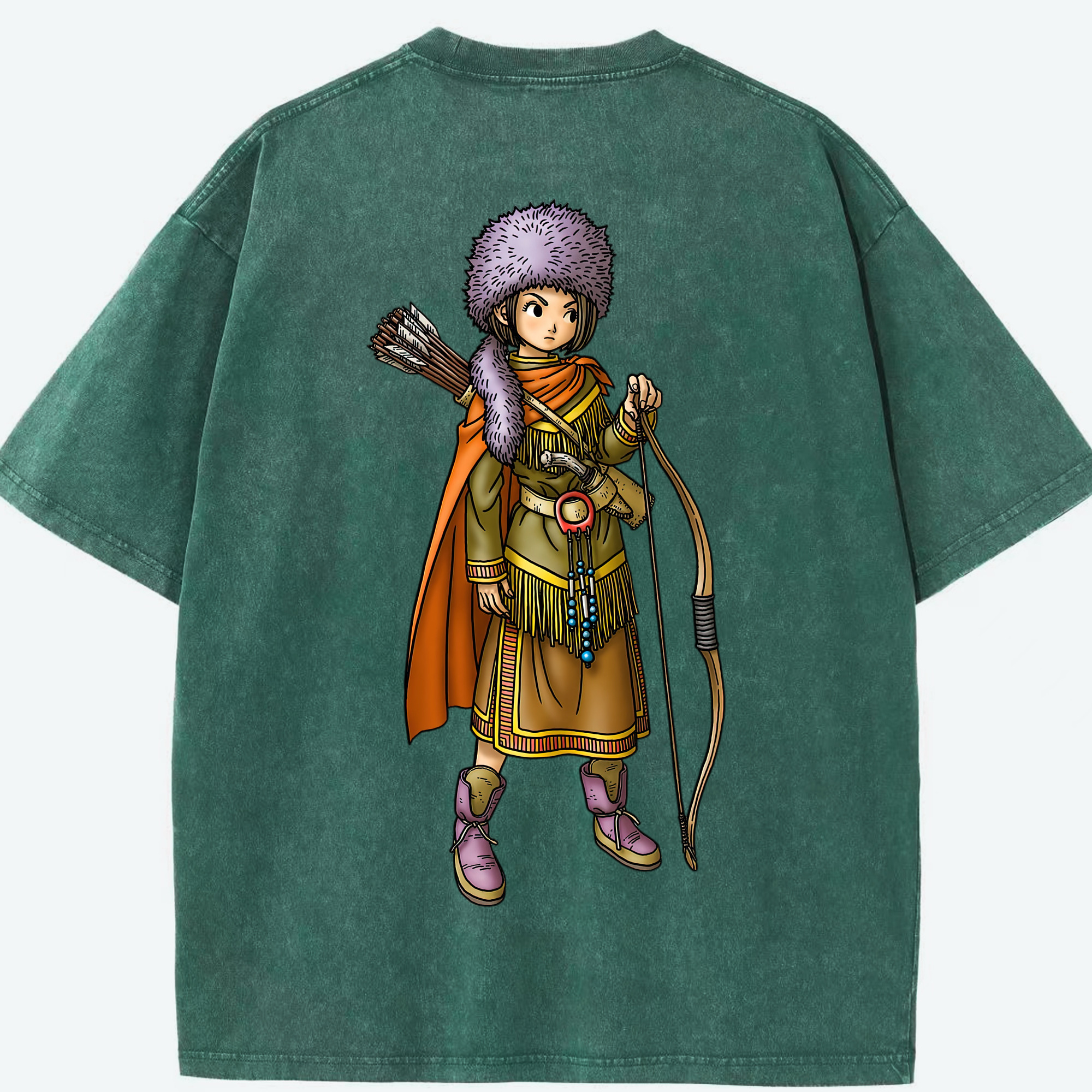 （画像用） ドラゴンクエスト Doragon Kuesuto Dragon Quest 綿100% ヴィンテージ風 半袖Tシャツ（背面プリント）